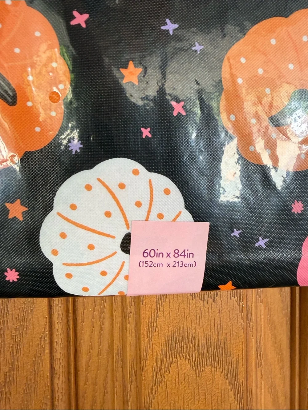 Cute Halloween Pumpkin Tablecloth Black Vinyl 60×84 rectangular Washable